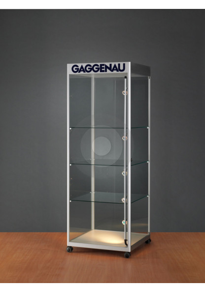 Display cabinet with logo header top