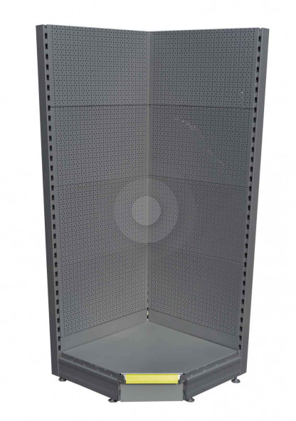 silver perforated back panel shelving unit