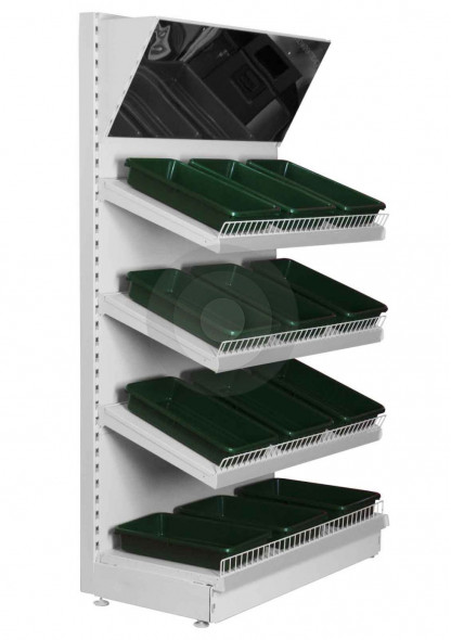 shelving with mirror canopy and green trays