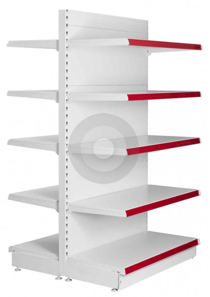 tall gondola shelving with all shelves the same size