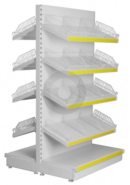 Tall Gondola shelving with wire risers and dividers