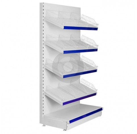 wall shop shelving with wire risers and dividers