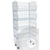 5 stackable wire baskets on wheels