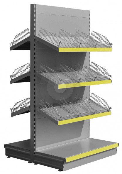 Base plus 3 Silver gondola shop shelving with wire risers and dividers