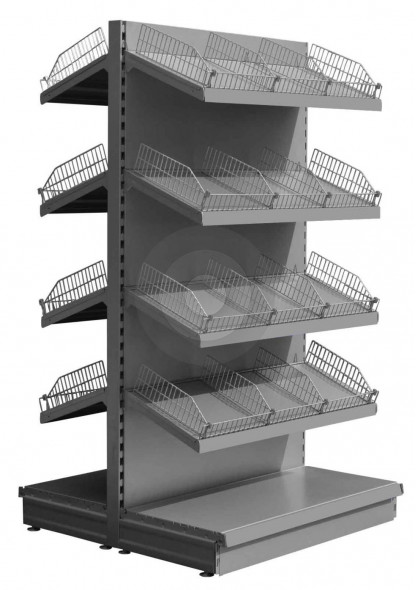 Base plus 4 Silver gondola shelving with wire risers and dividers