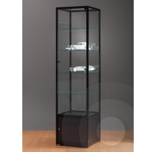 Black Display Cabinet with Storage Cupboard and Glass Top