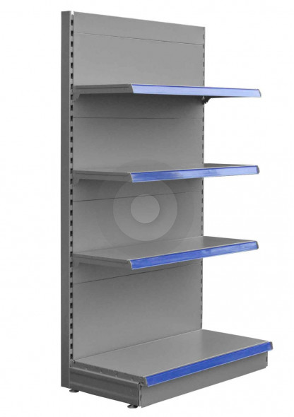 silver end shelving bay with 3 upper shelves