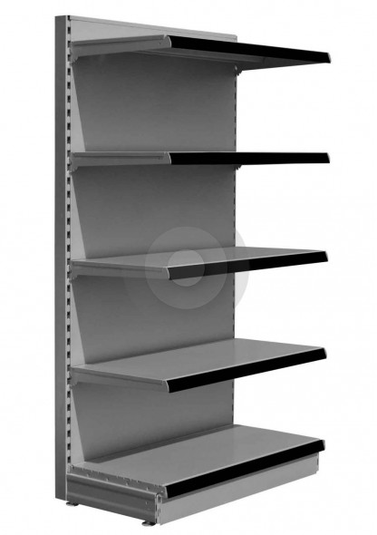 SWSF Silver gondola end bay with 4 upper shelves