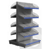 silver tall deep gondola shelving with wire risers and dividers