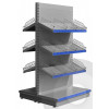 Medium Gondola Shelving (base + 3) With Wire Risers & Dividers Silver (RAL9006)