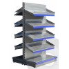 Shallow Gondola Shelving (base +4) With Plastic Risers & Dividers Silver (RAL9006)
