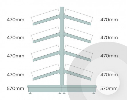 Deep Gondola Shelving (base +4) With Plastic Risers & Dividers Silver (RAL9006)