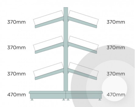Medium Gondola Shelving (base + 3) With Plastic Risers & Dividers Silver (RAL9006)