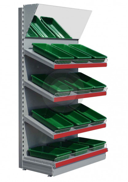 shop shelving with mirror canopy RAL9006