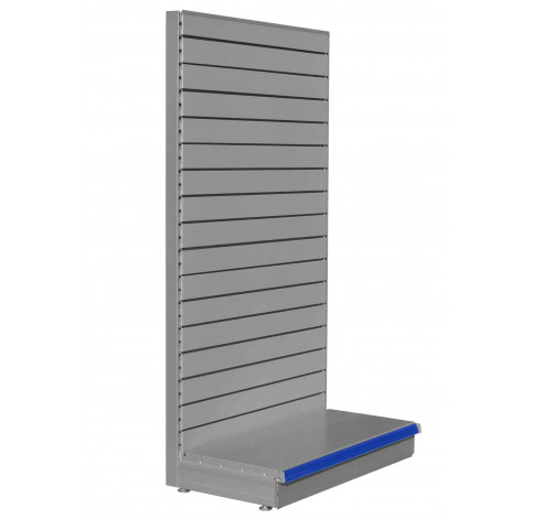 Silver shelving end bay with slatted back panels